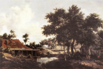 水車小屋 1663 年の風景 マインデルト ホッベマ川 Oil Paintings